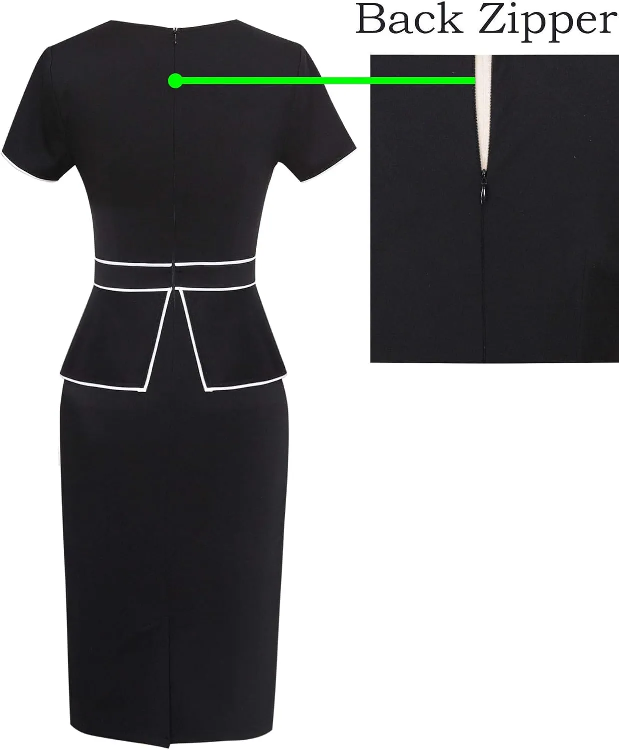 VFSHOW Womens Pleated Crew Neck Peplum Work Business Office Church Bodycon Pencil Sheath Dress