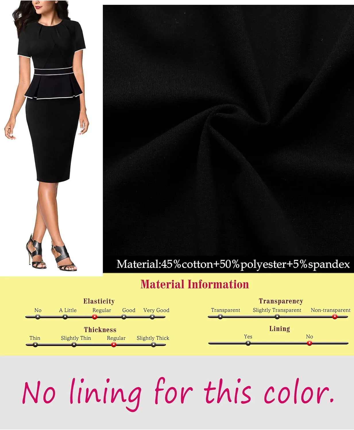 VFSHOW Womens Pleated Crew Neck Peplum Work Business Office Church Bodycon Pencil Sheath Dress