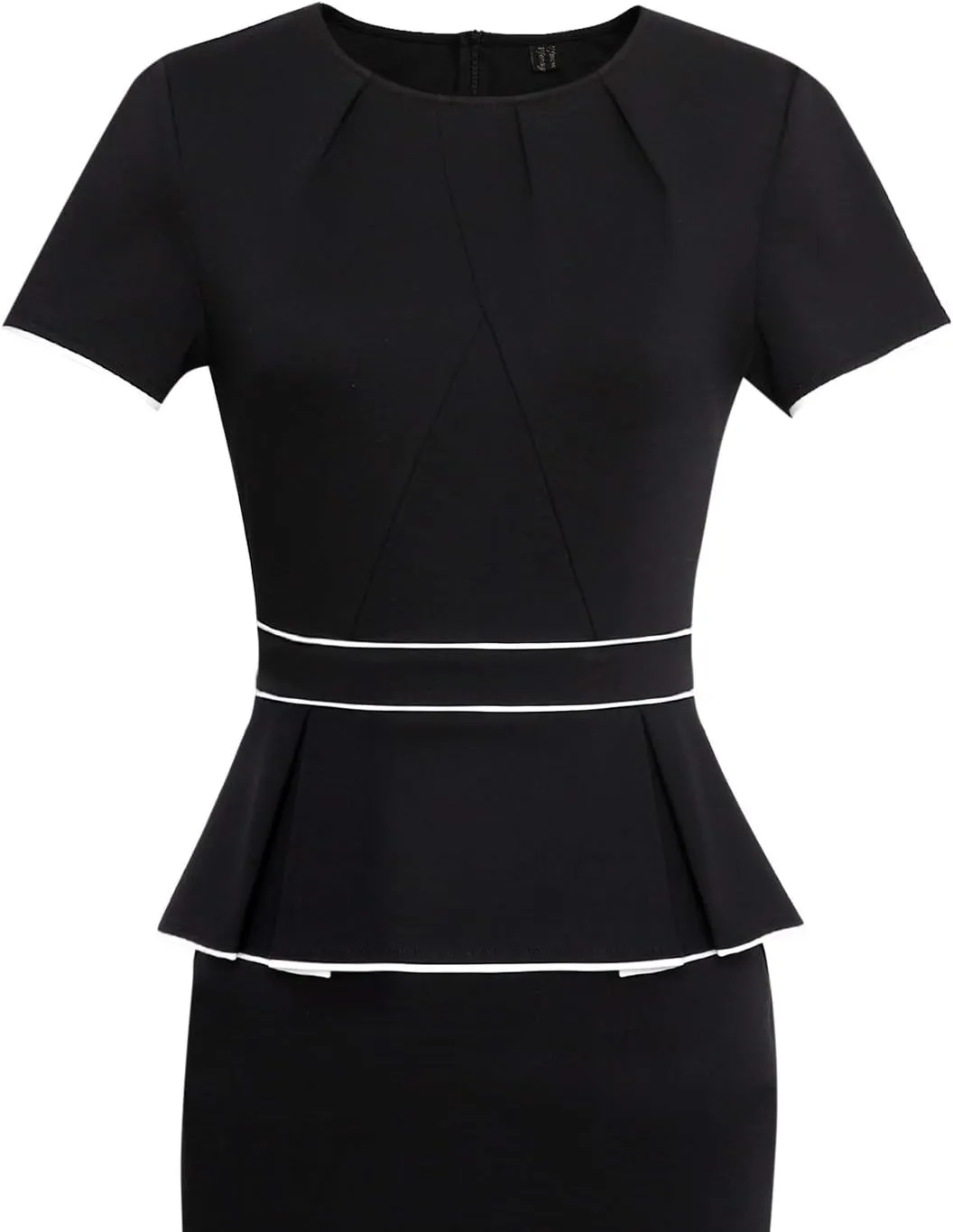 VFSHOW Womens Pleated Crew Neck Peplum Work Business Office Church Bodycon Pencil Sheath Dress