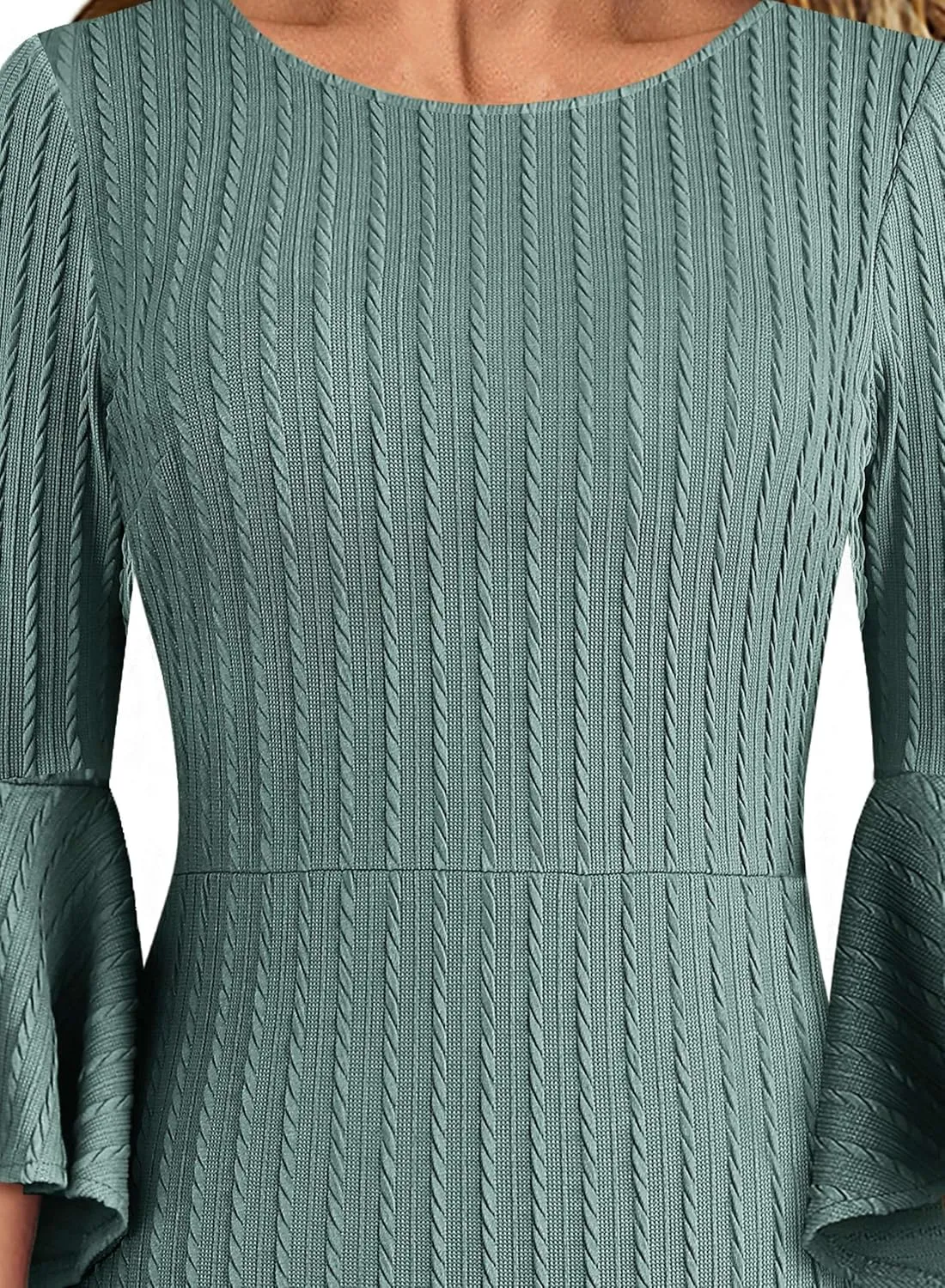 VFSHOW Womens Ruffle Bell Sleeves Business Cocktail Party Bodycon Pencil Sheath Dress