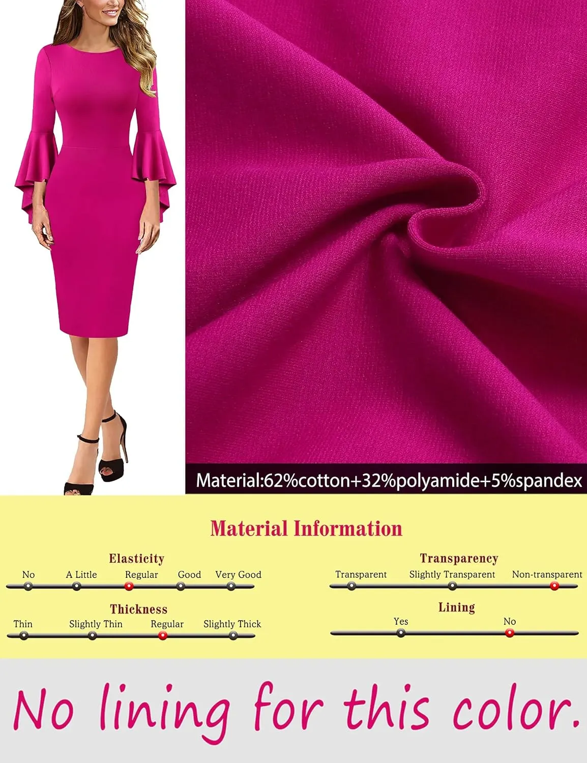 VFSHOW Womens Ruffle Bell Sleeves Business Cocktail Party Bodycon Pencil Sheath Dress