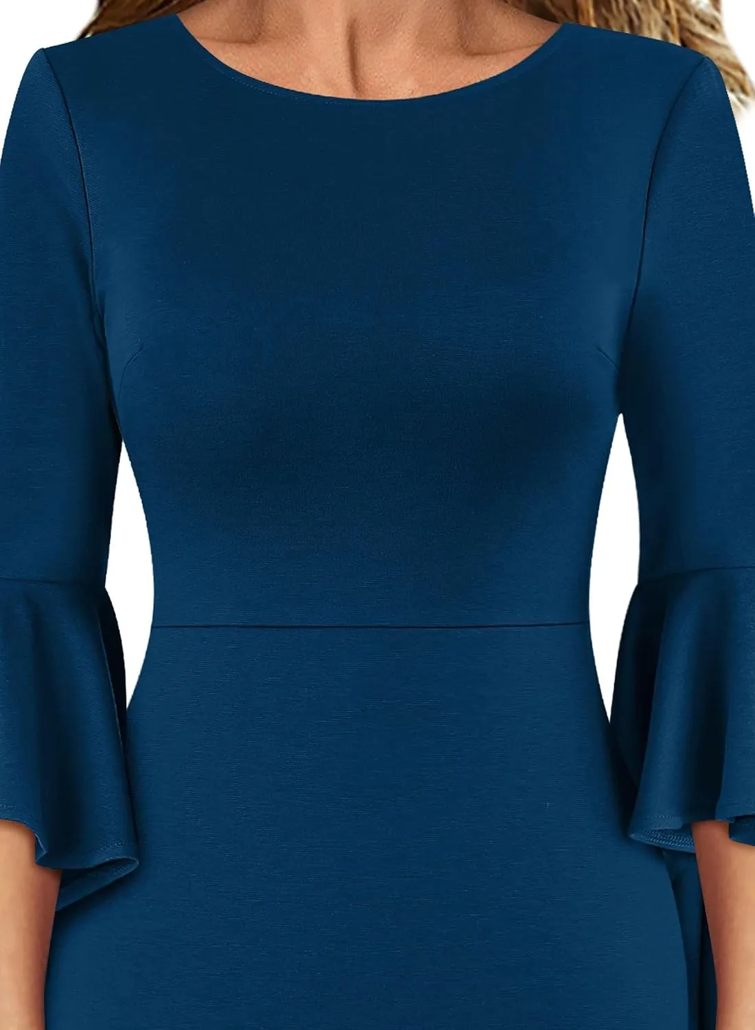 VFSHOW Womens Ruffle Bell Sleeves Business Cocktail Party Bodycon Pencil Sheath Dress