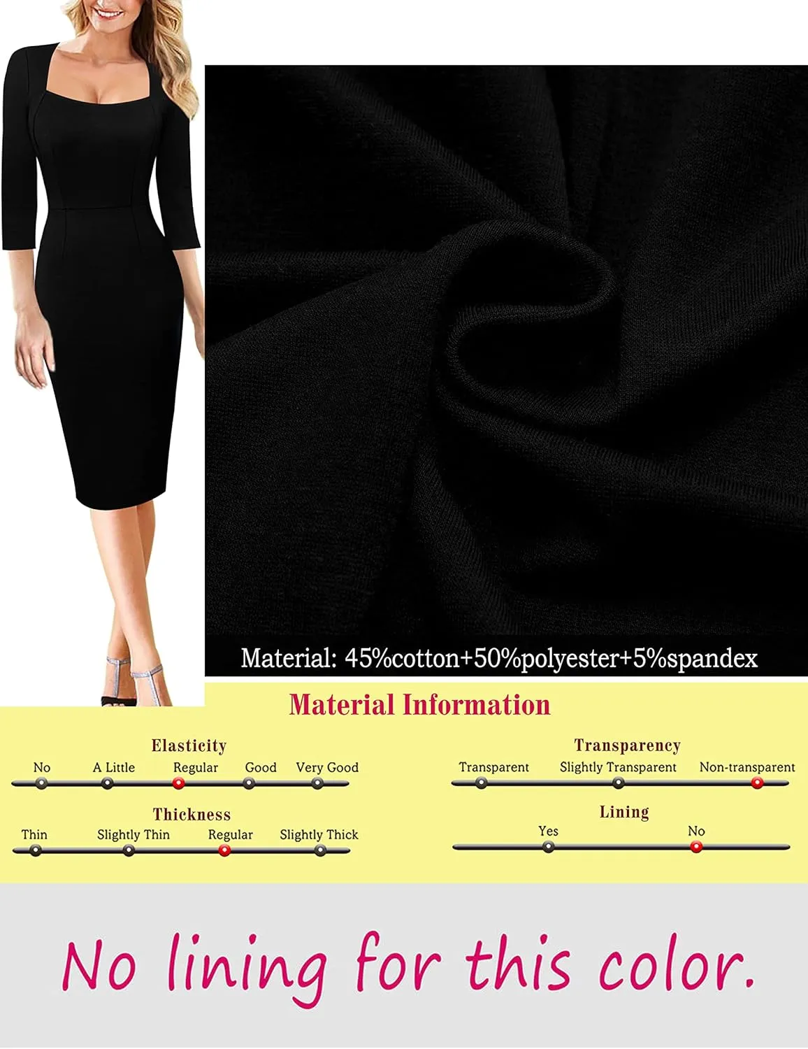 VFSHOW Womens Work Business Square Neck Bodycon Dress Office Retro Elegant Slim Fitted Pencil Sheath Dress