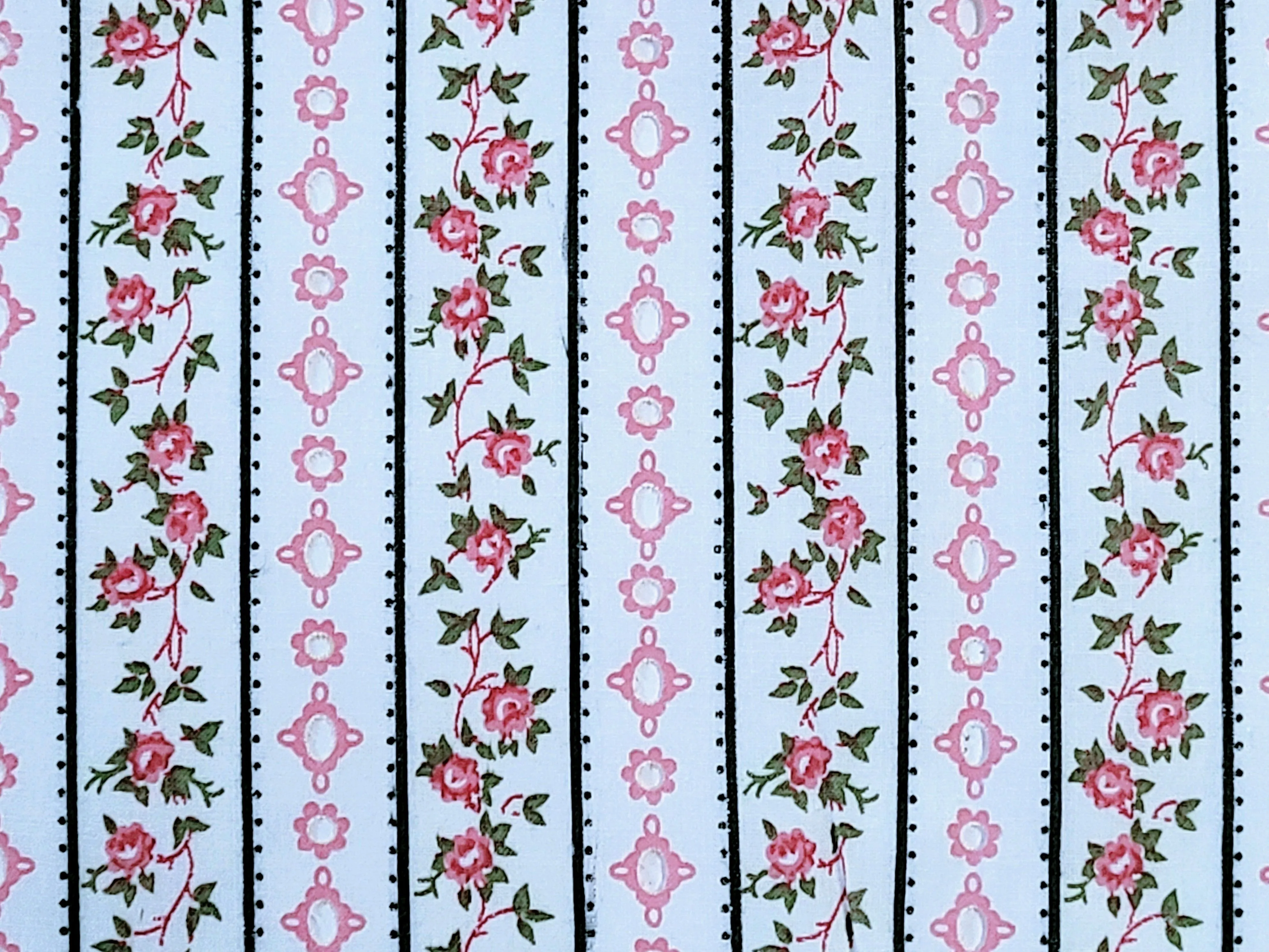 Vintage Fabric - Cotton - Eyelet - Pink Roses Print - Fabric Remnant - EEY515