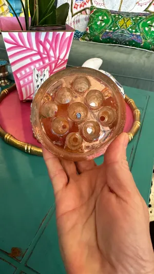 Vintage Flower Frog, Pink Glass, 9 Holes