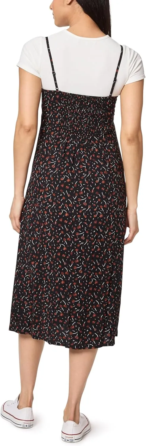 WallFlower Women's Annie 2 Piece Yummy Rib Short Sleeve Tee and Rayon Challis Midi Dress Set