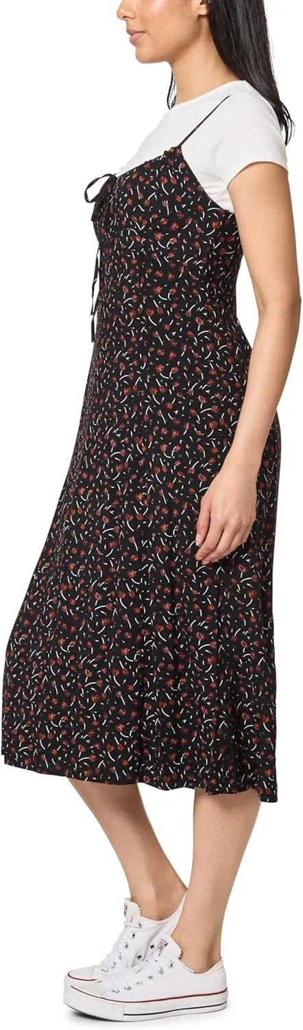 WallFlower Women's Annie 2 Piece Yummy Rib Short Sleeve Tee and Rayon Challis Midi Dress Set