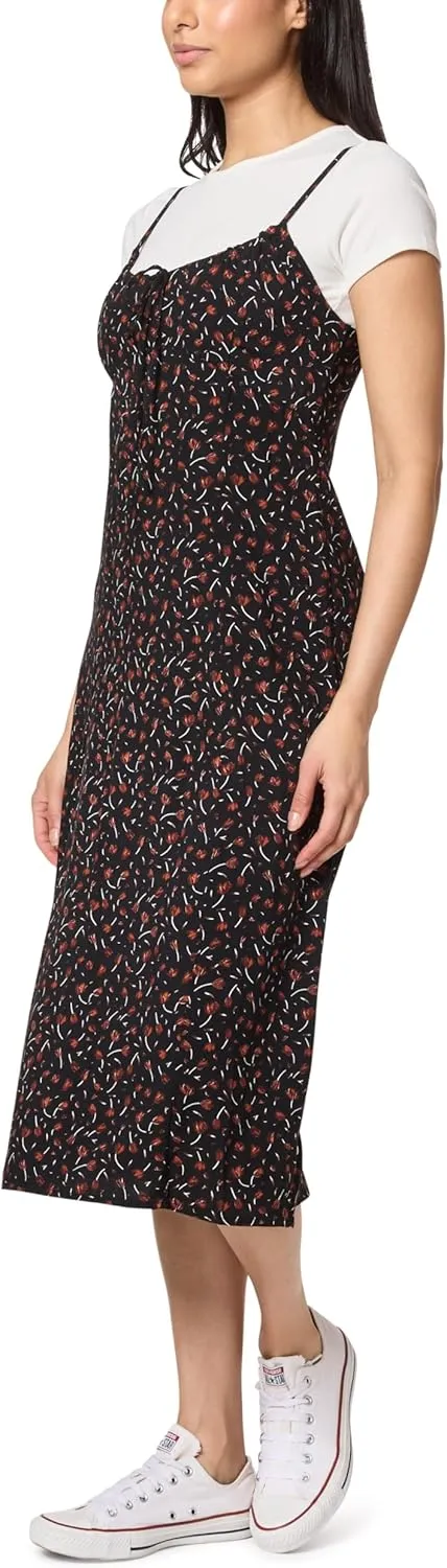 WallFlower Women's Annie 2 Piece Yummy Rib Short Sleeve Tee and Rayon Challis Midi Dress Set