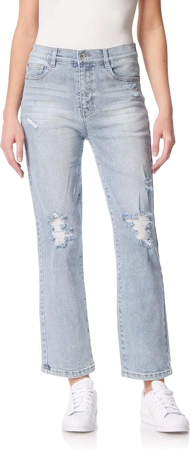 WallFlower Women's Fearless Curvy Straight Denim Super High-Rise Insta Vintage Juniors Jeans (Standard and Plus)