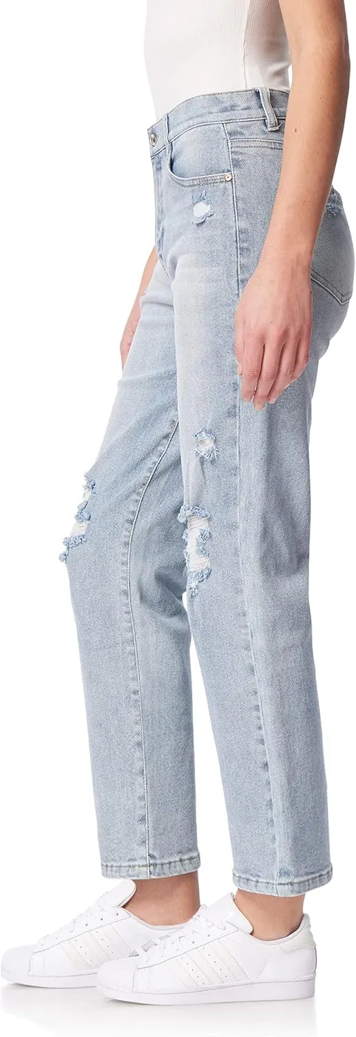 WallFlower Women's Fearless Curvy Straight Denim Super High-Rise Insta Vintage Juniors Jeans (Standard and Plus)