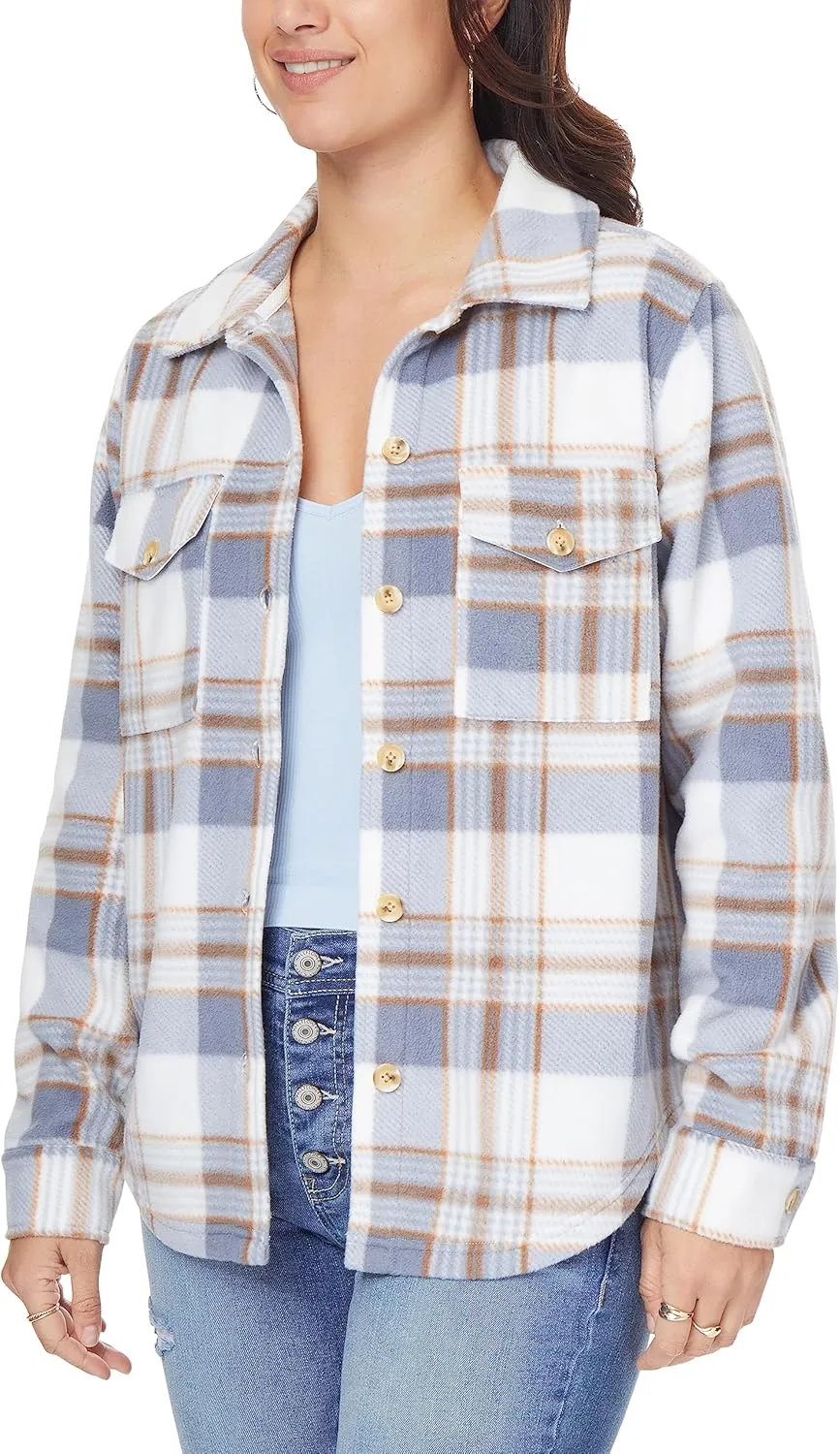 WallFlower Women's Taylor Polar Cozy Fleece Boyfriend Trendy Spring, Summer, and Fall Light Shacket Jackets