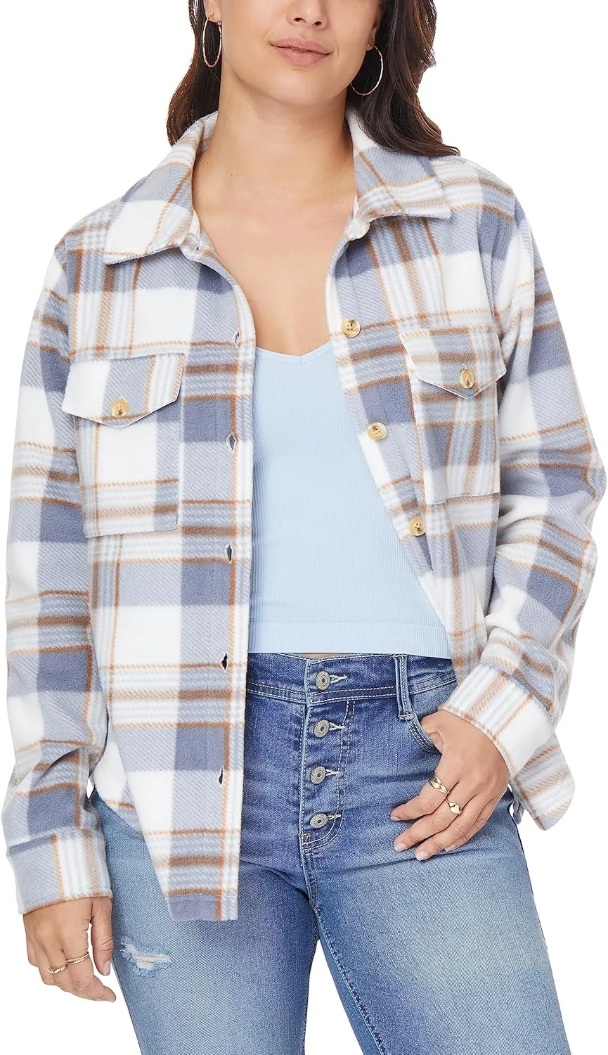 WallFlower Women's Taylor Polar Cozy Fleece Boyfriend Trendy Spring, Summer, and Fall Light Shacket Jackets