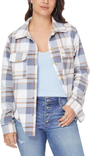 WallFlower Women's Taylor Polar Cozy Fleece Boyfriend Trendy Spring, Summer, and Fall Light Shacket Jackets