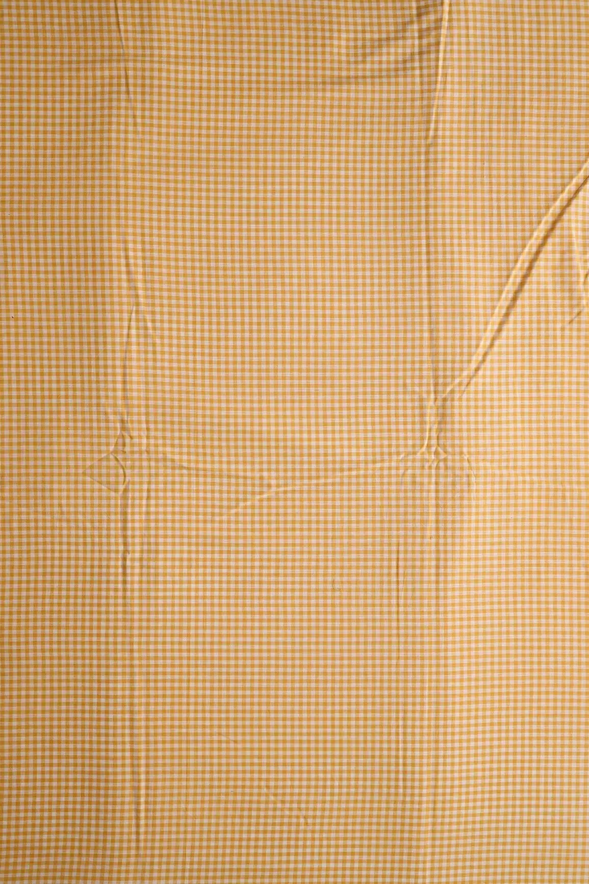 White And Yellow Small Checks Pattern On Handwoven Organic Cotton Fabric
