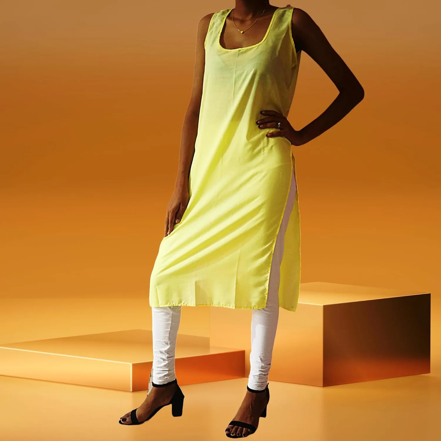 Women's Long Cotton Inner Slip Innerwear, Sleeveless Camisole for Sheer Kurtis