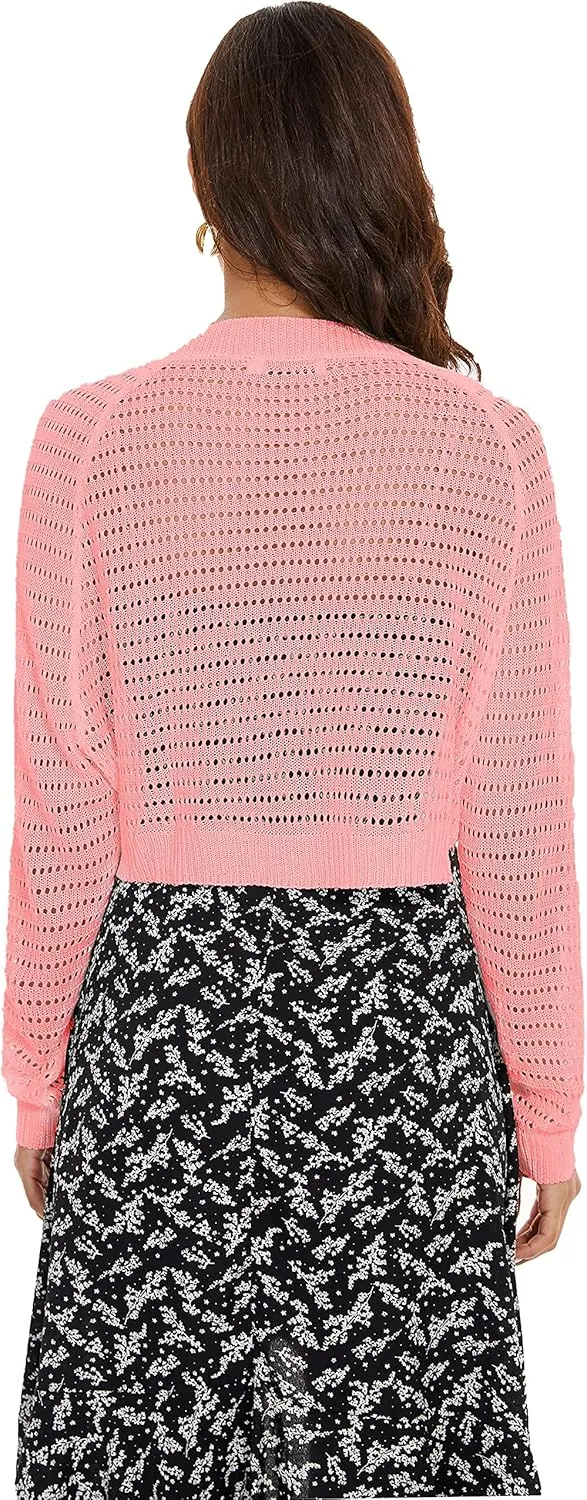 Women's Long Sleeve Open Front Bolero Shrug Lightweight Knit Hollow Out Cropped Cardigan
