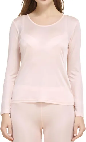 Women's Silk Thermal Underwear Top Mulberry Silk Scoop Neck Baselayer Shirt Long Sleeve Undershirt Slim Lightweight Blouse