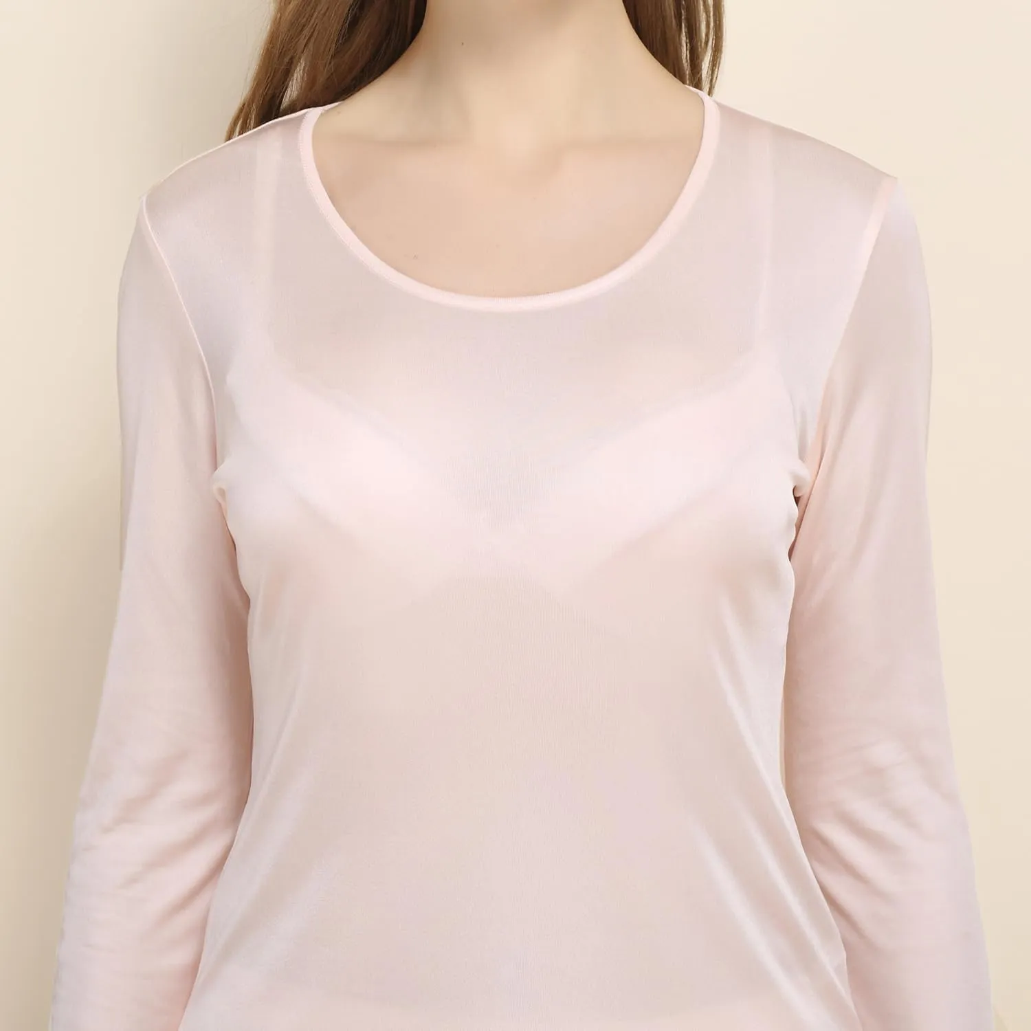 Women's Silk Thermal Underwear Top Mulberry Silk Scoop Neck Baselayer Shirt Long Sleeve Undershirt Slim Lightweight Blouse