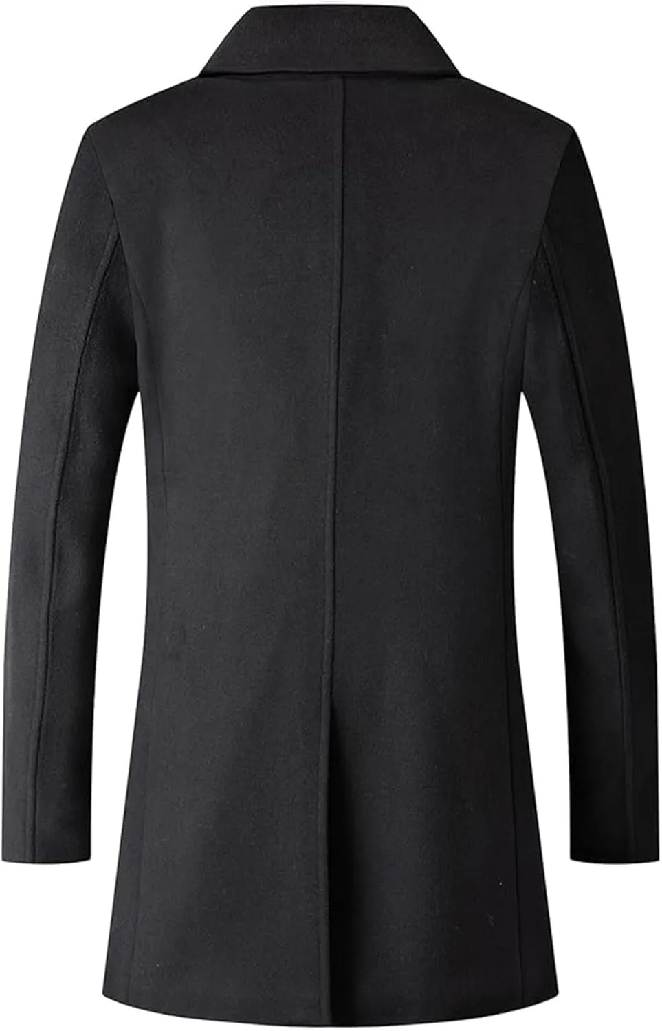 xxxiticat Men's Black Pea Coat Long Sleeve Notched Lapel Regular Fit Business Double Breasted Winter Overcoat Jacket