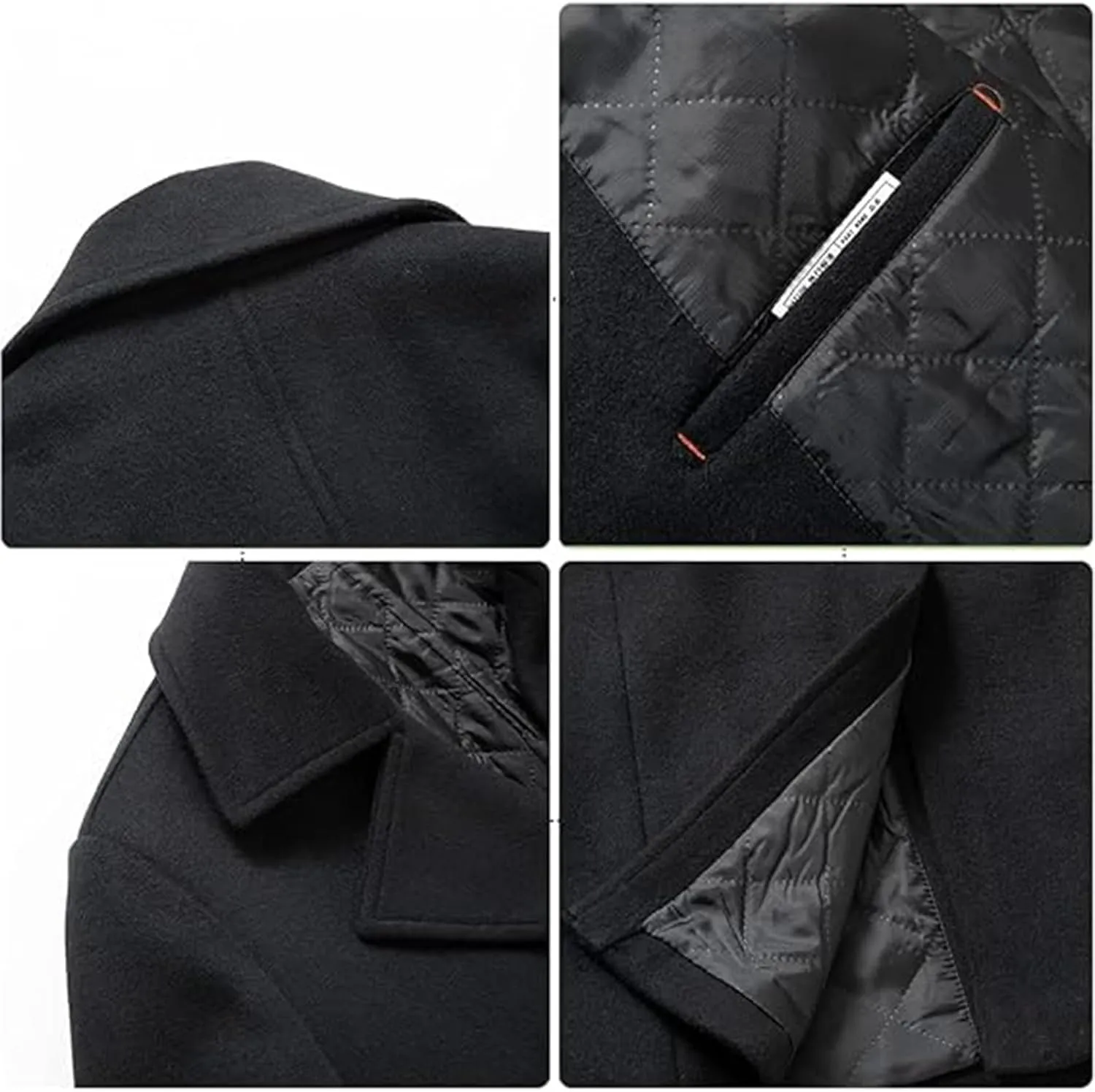 xxxiticat Men's Black Pea Coat Long Sleeve Notched Lapel Regular Fit Business Double Breasted Winter Overcoat Jacket
