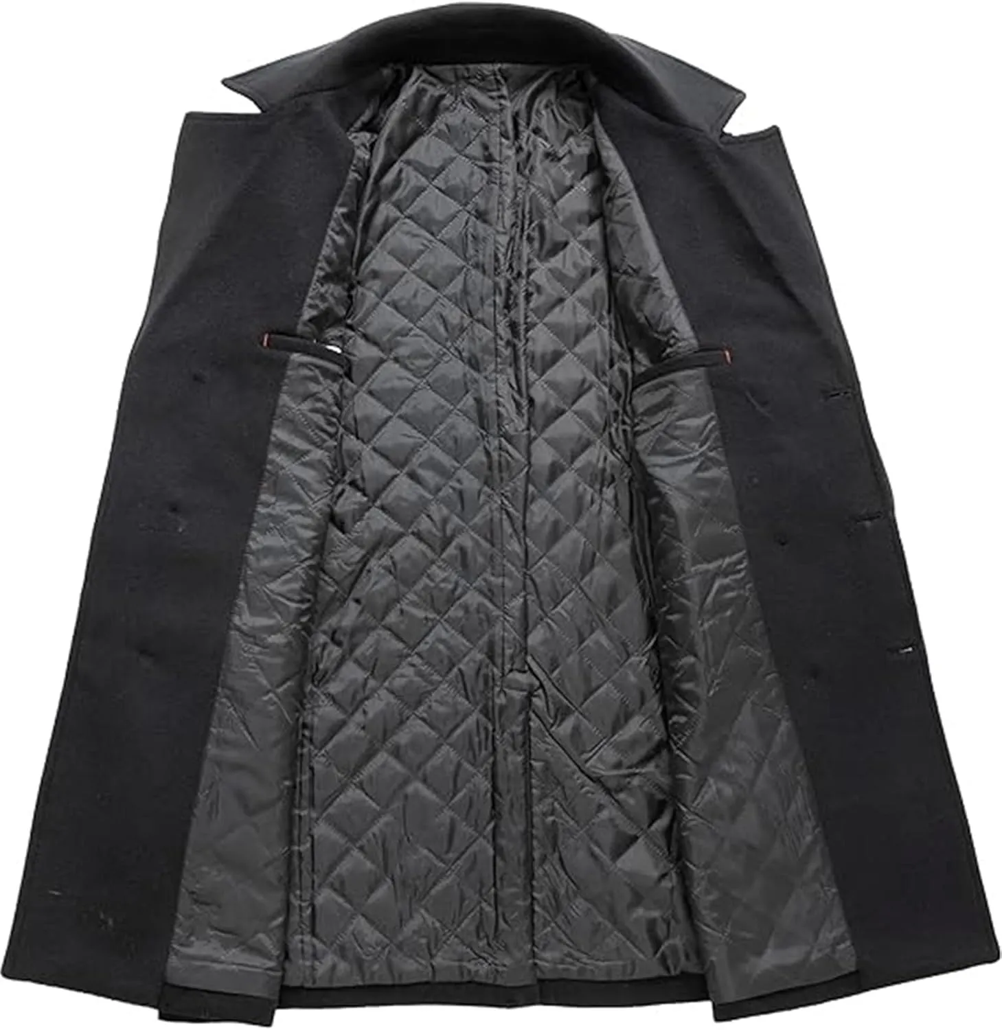 xxxiticat Men's Black Pea Coat Long Sleeve Notched Lapel Regular Fit Business Double Breasted Winter Overcoat Jacket