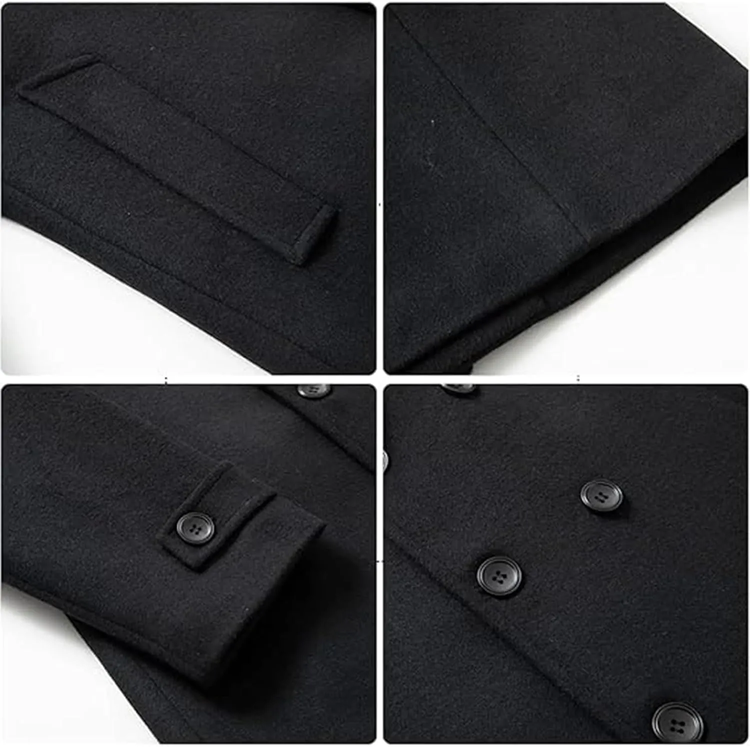 xxxiticat Men's Black Pea Coat Long Sleeve Notched Lapel Regular Fit Business Double Breasted Winter Overcoat Jacket
